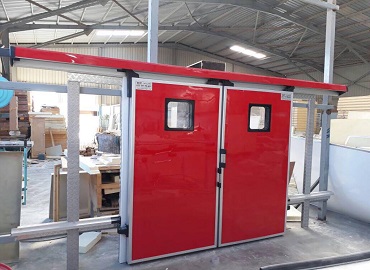 red color cabin door